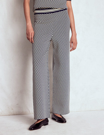 Jacquard Knitted Trousers-Geo Navy and Ivory Jacquard-4