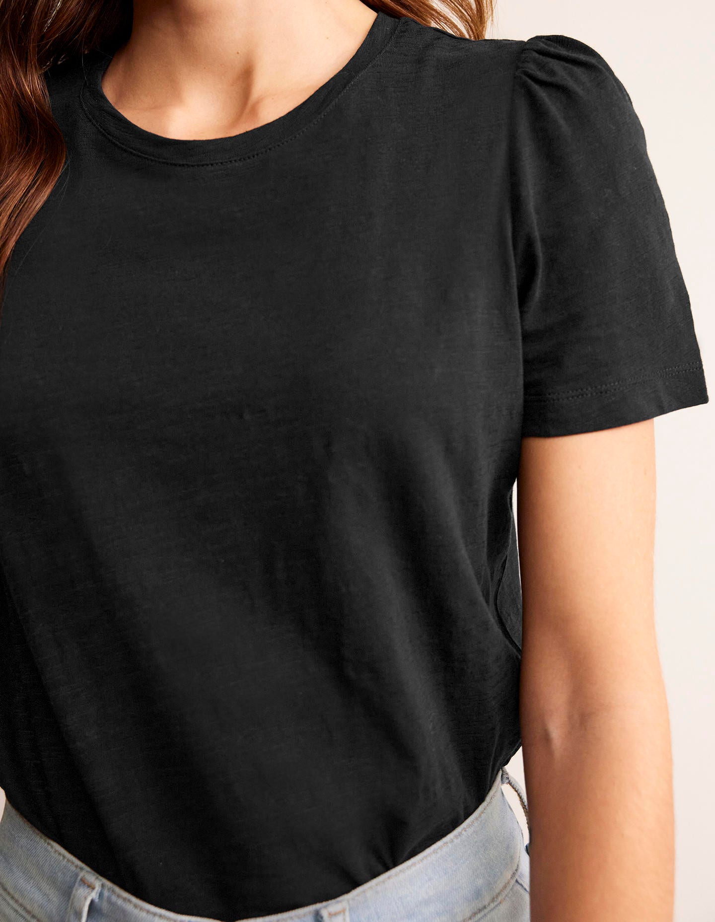 Cotton Puff Sleeve T-Shirt-Black-2