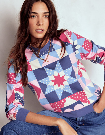 Hannah Printed Sweatshirt-Multi, Heart Patchwork-1