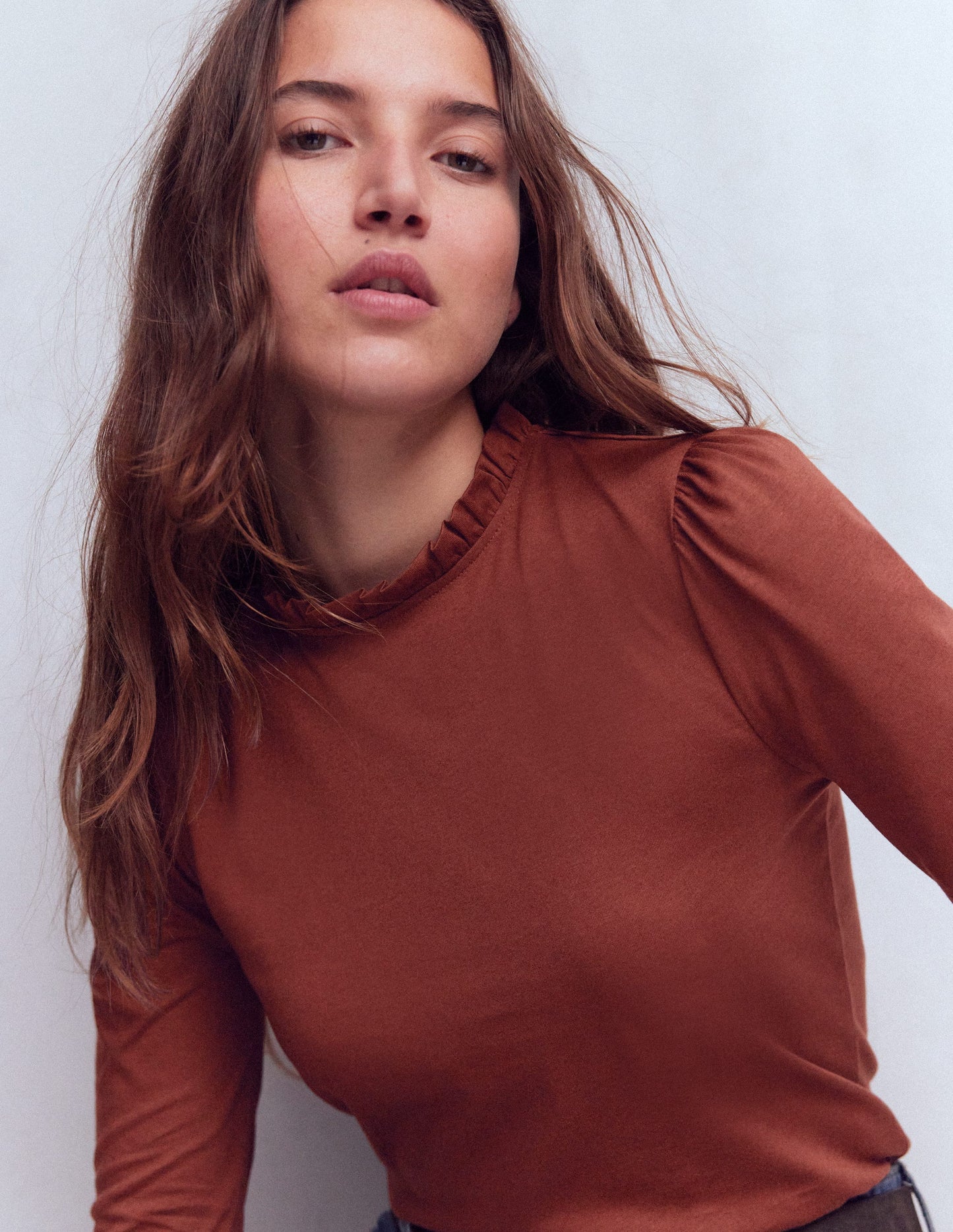 Supersoft Frill Detail Top-Hot Chocolate