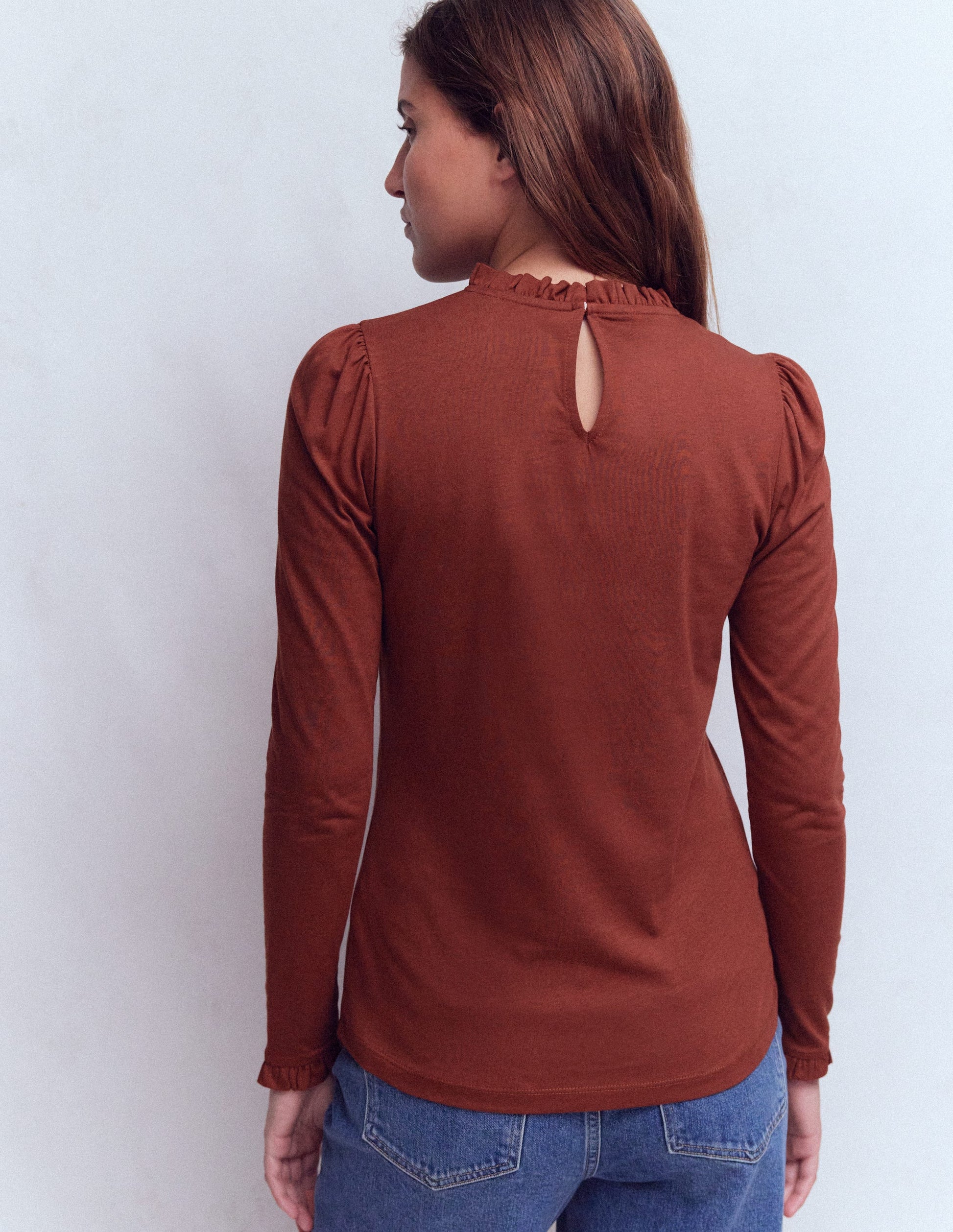 Supersoft Frill Detail Top-Hot Chocolate-3