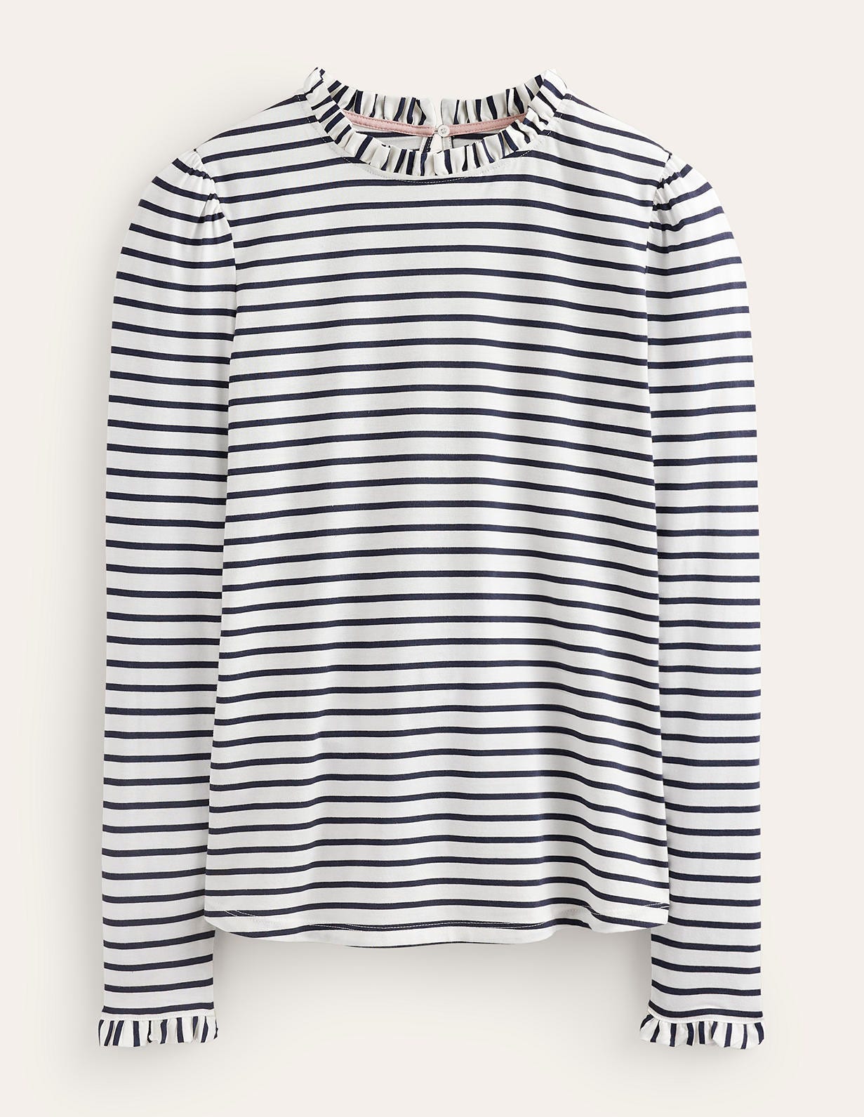 Supersoft Frill Detail Top-Ivory / Navy Stripe | Boden USA
