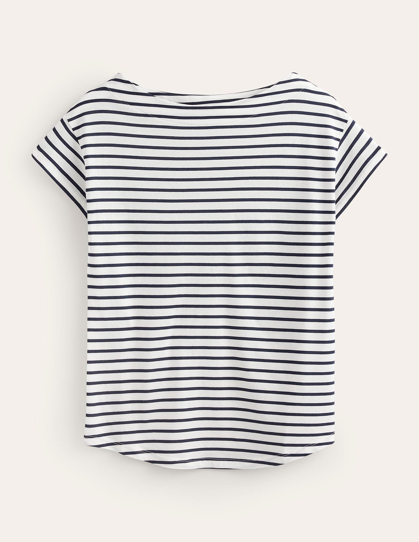Supersoft Boat Neck T-Shirt-Ivory, Navy Stripe | Boden USA