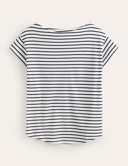 Supersoft Boat Neck T-Shirt-Ivory, Navy Stripe-5