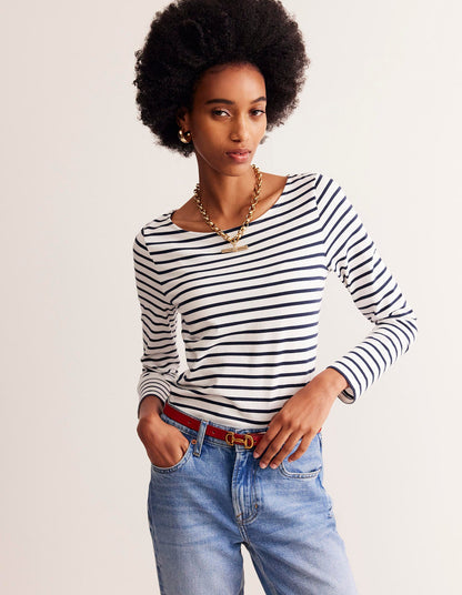 Ella Long Sleeve Breton-Ivory, Navy-1