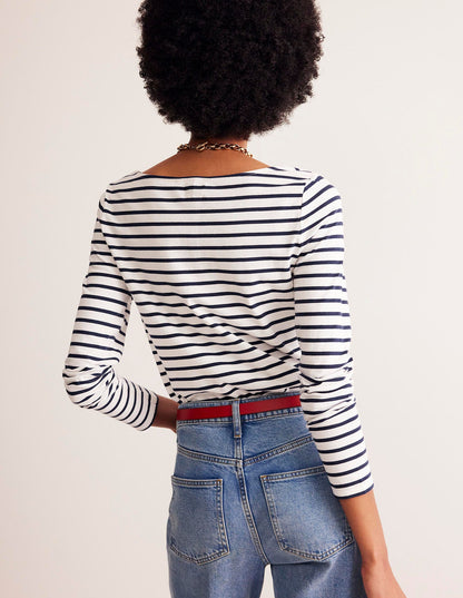 Ella Long Sleeve Breton-Ivory, Navy-3