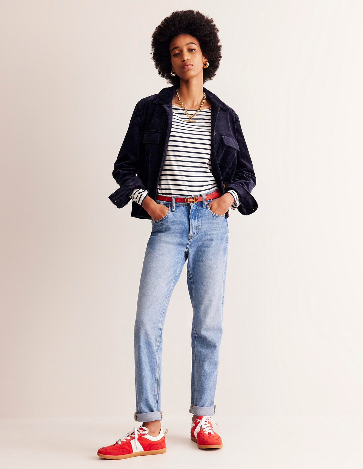 Ella Long Sleeve Breton-Ivory, Navy - Image 4