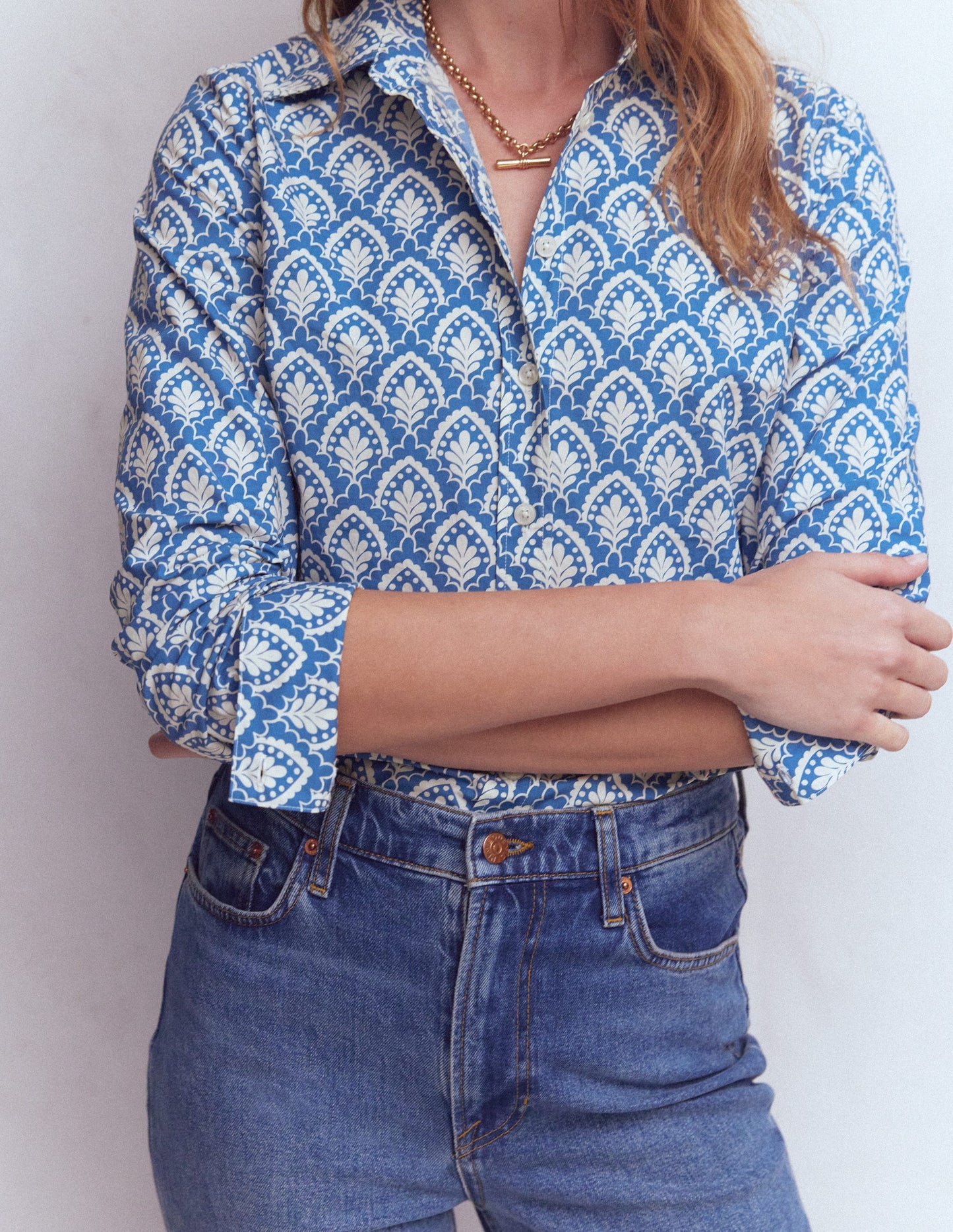 Sienna Cotton Shirt-Blue, Petal Terrace
