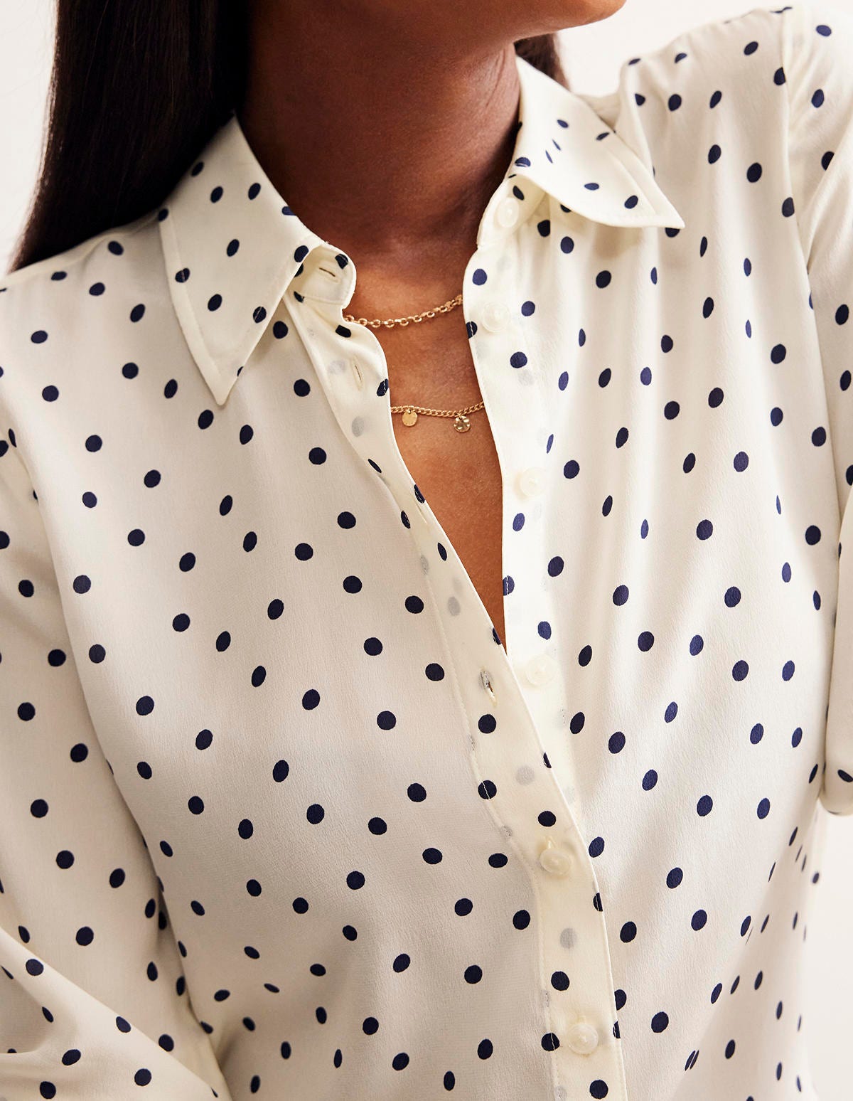 Sienna Silk Shirt-Ivory and Navy, Sparse Spot-2