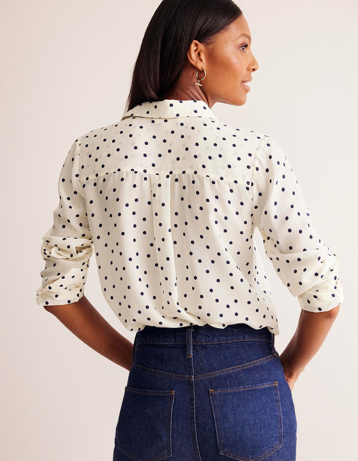Sienna Silk Shirt-Ivory and Navy, Sparse Spot-3