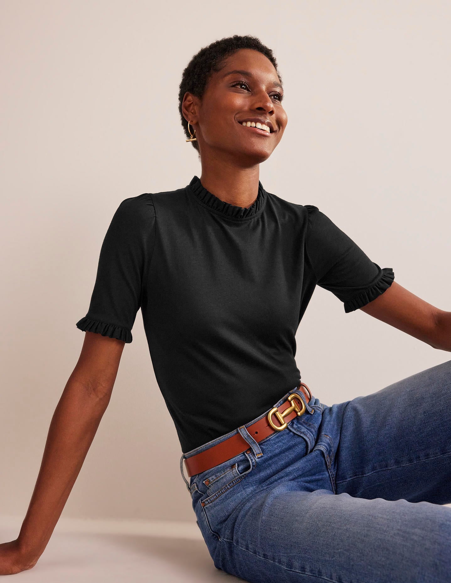 Supersoft Frill Detail T-shirt-Black - Image 1