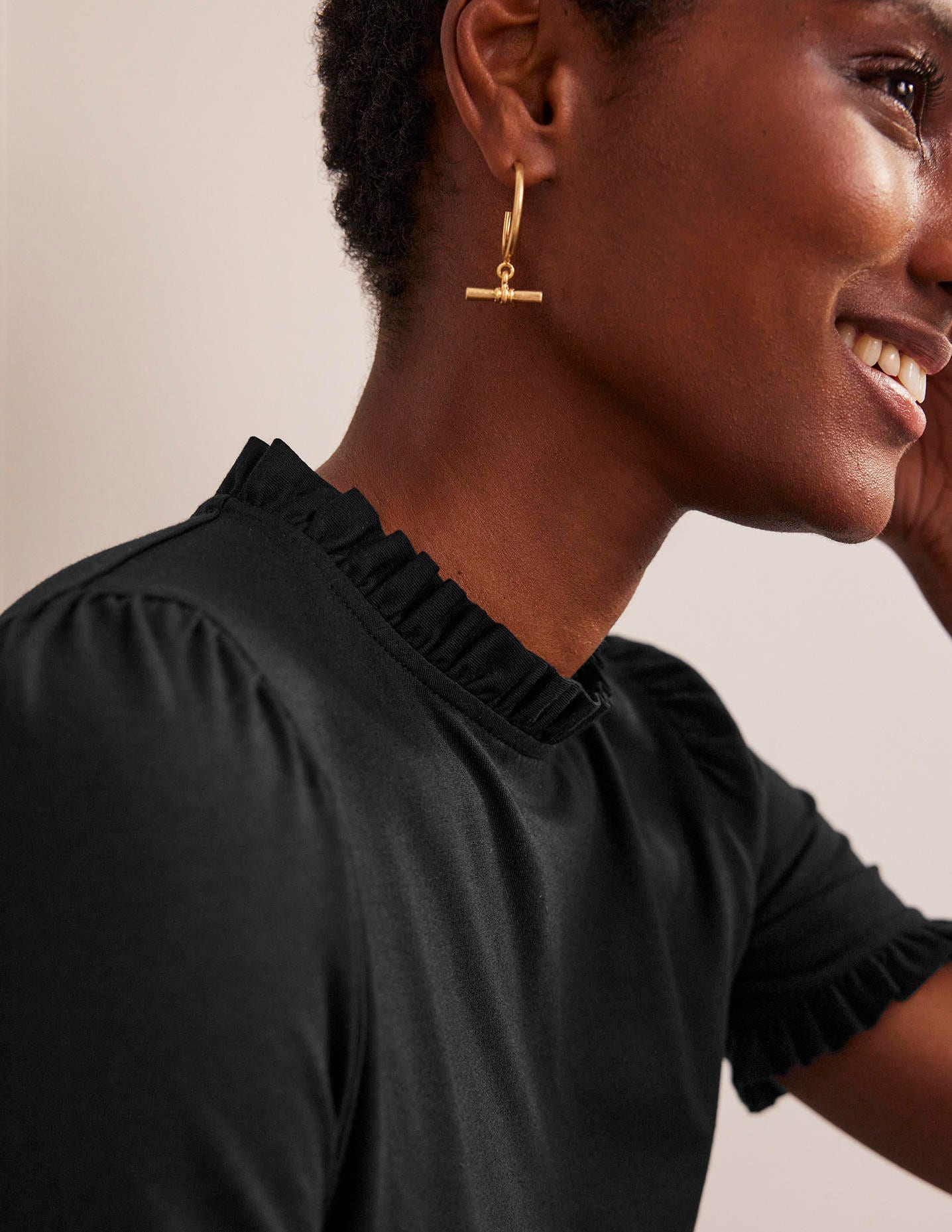 Supersoft Frill Detail T-shirt-Black | Boden USA