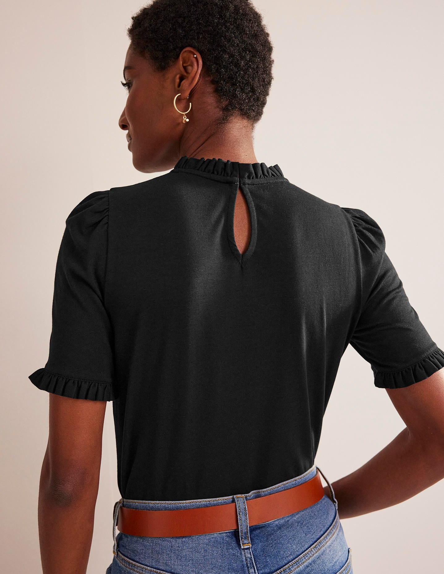 Imi Supersoft Frill T-shirt-Black | Boden USA