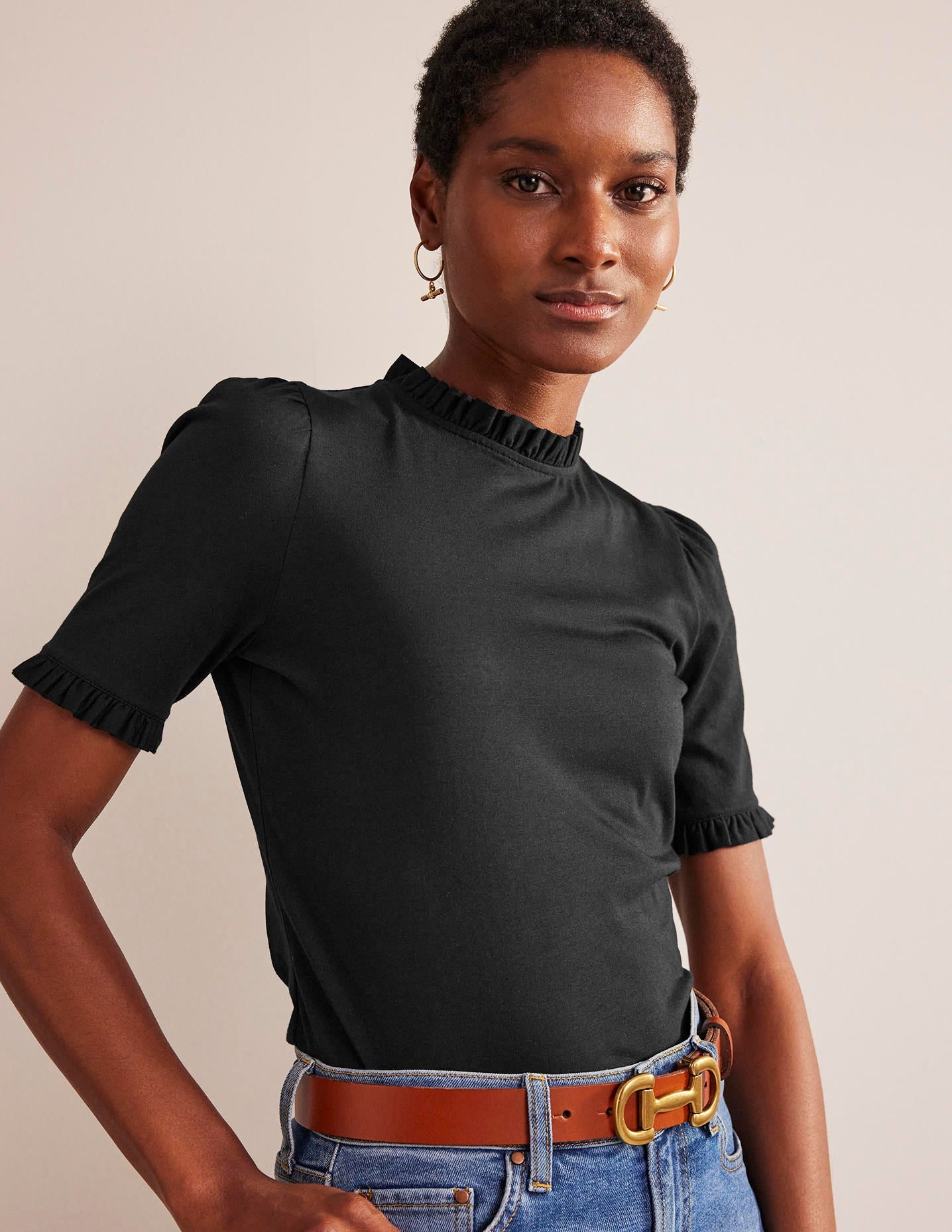 Supersoft Frill Detail T - shirt - Black | Boden USA