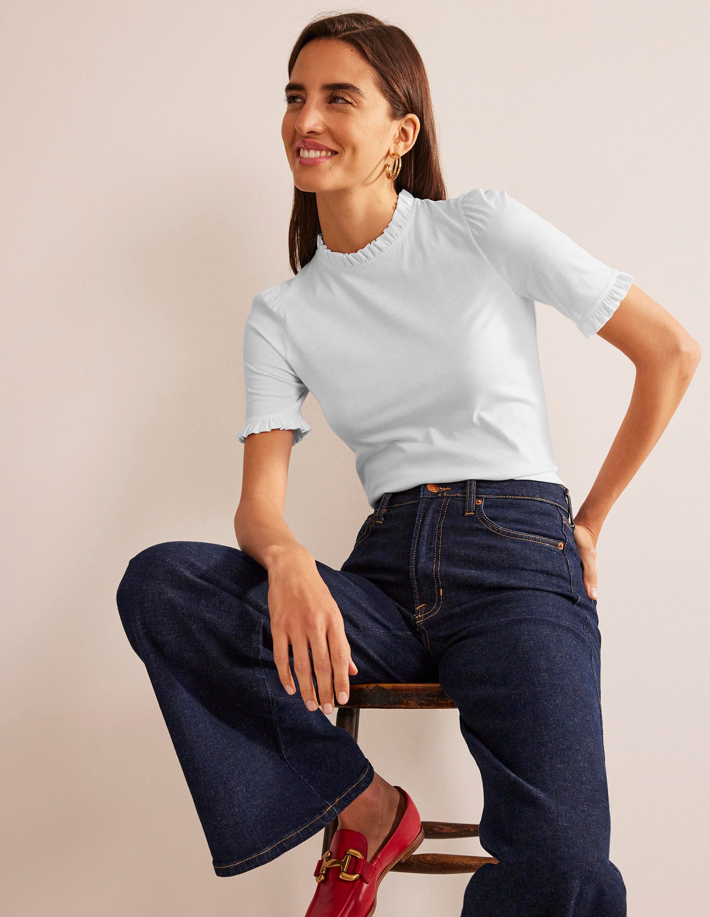Supersoft Frill Detail T-shirt-White-2