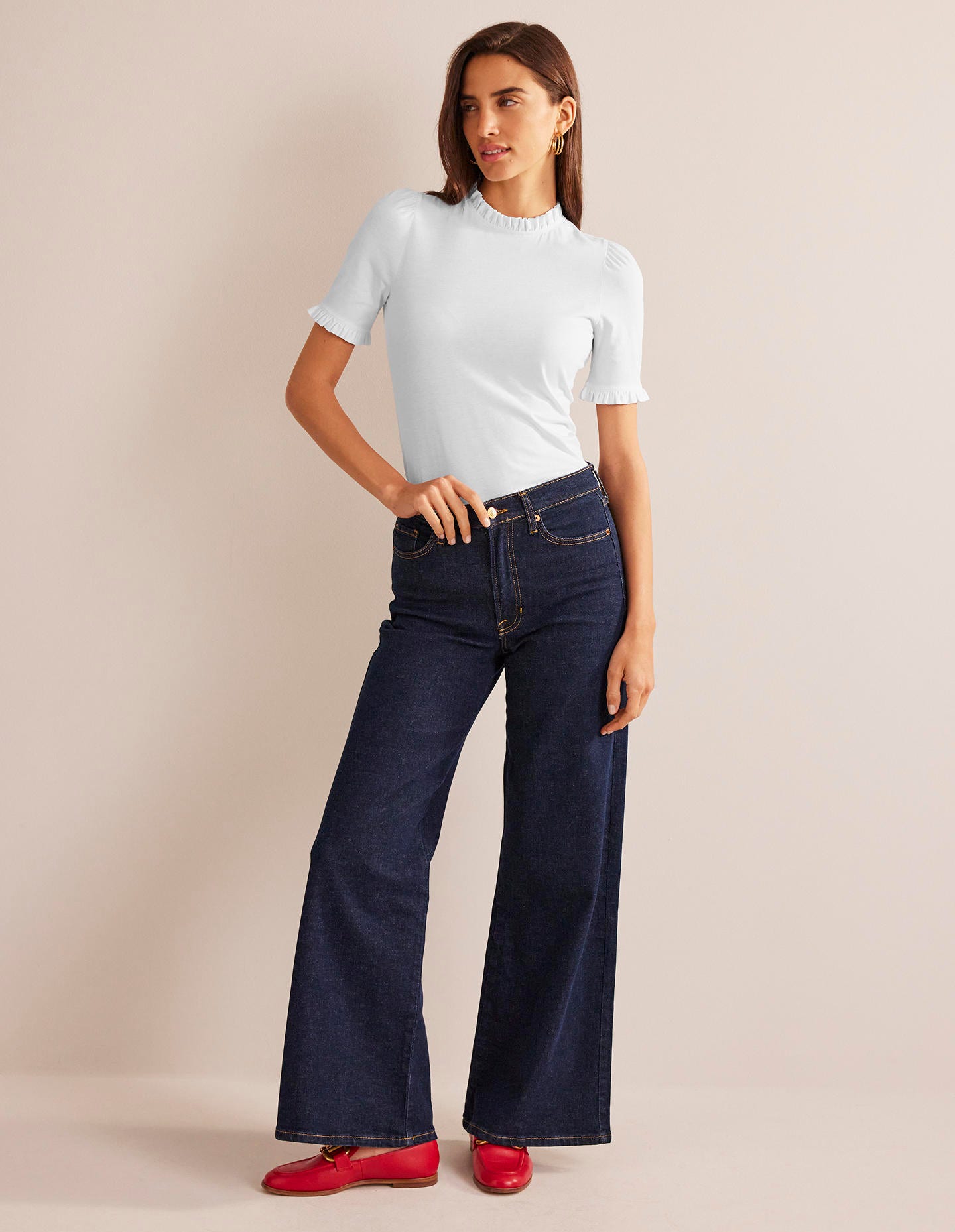 Supersoft Frill Detail T-shirt-White - Image 1