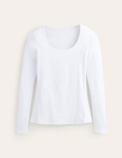 Double Layer Scoop Long Sleeve-White-5