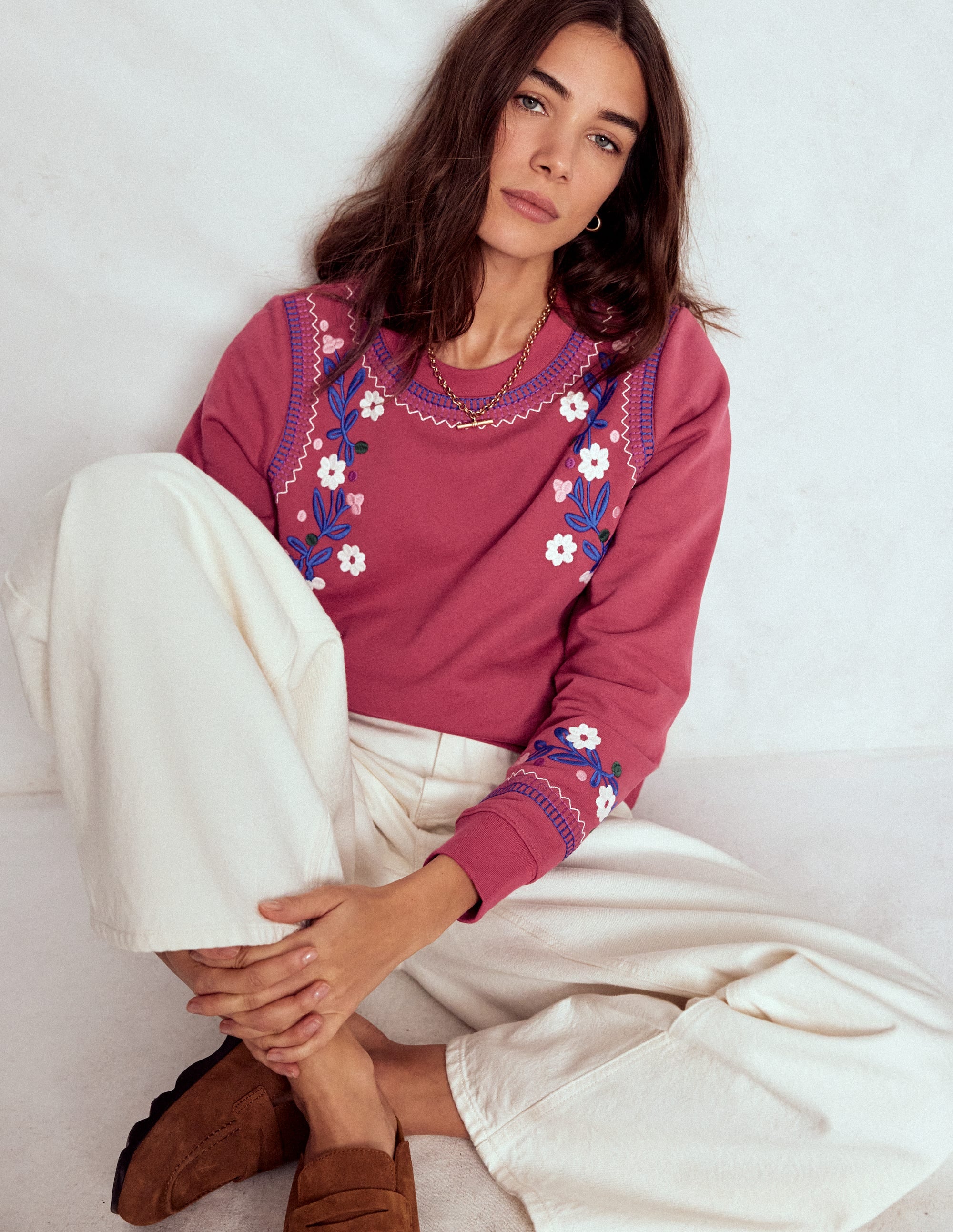 Hannah Embroidered Sweatshirt-Earth Red, Multi Floral | Boden USA