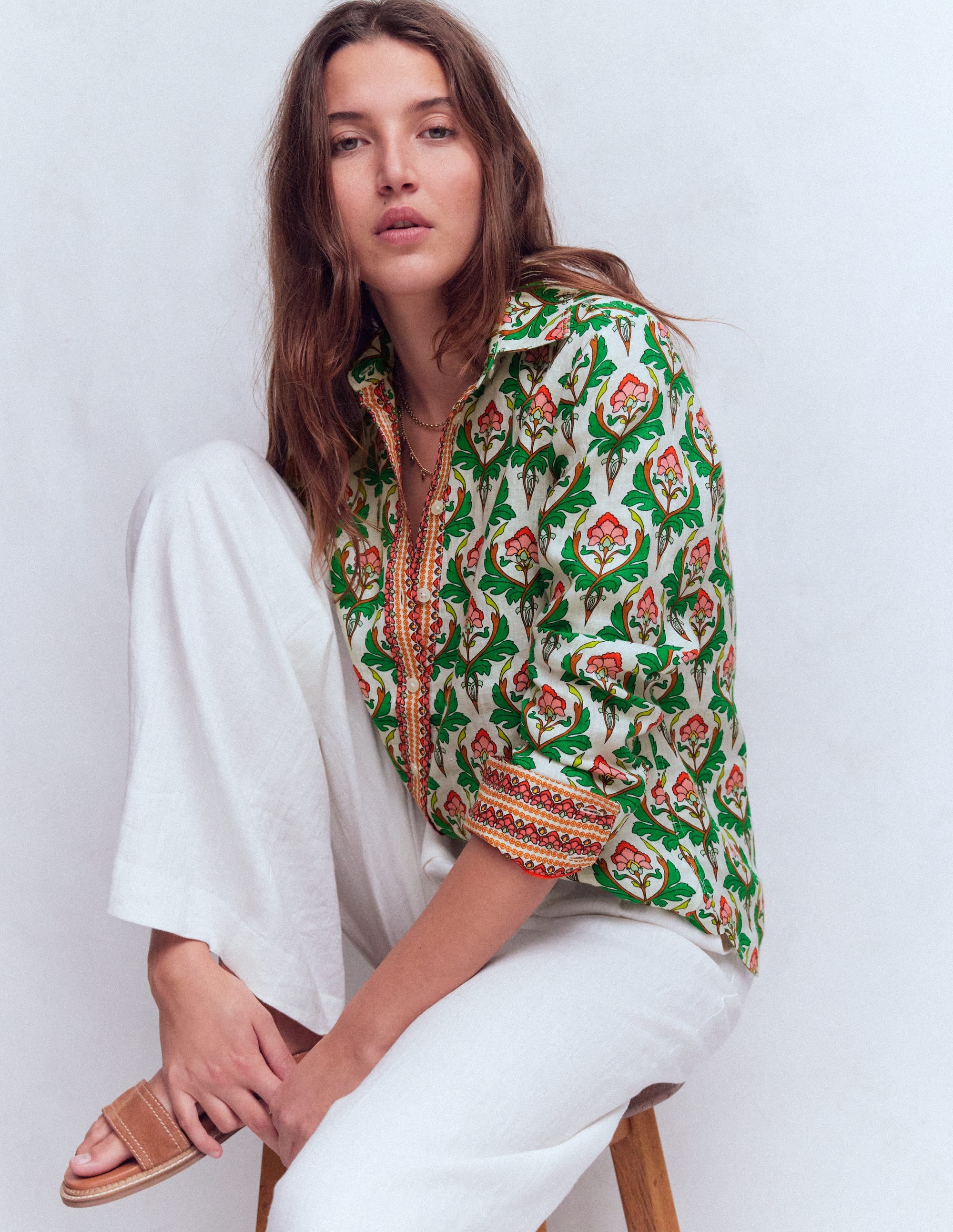Sienna Linen Shirt-Multi, Ornamental Stamp - Image 1