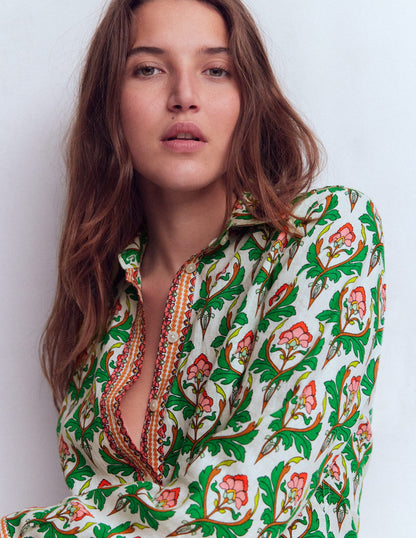 Sienna Linen Shirt-Multi, Ornamental Stamp-2