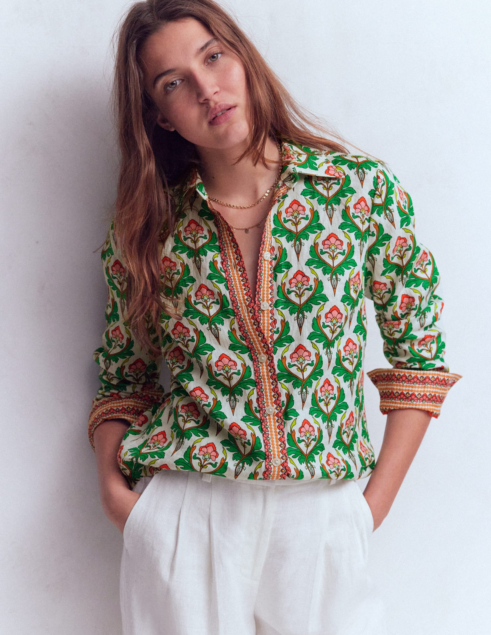 Sienna Linen Shirt-Multi, Ornamental Stamp - Image 4