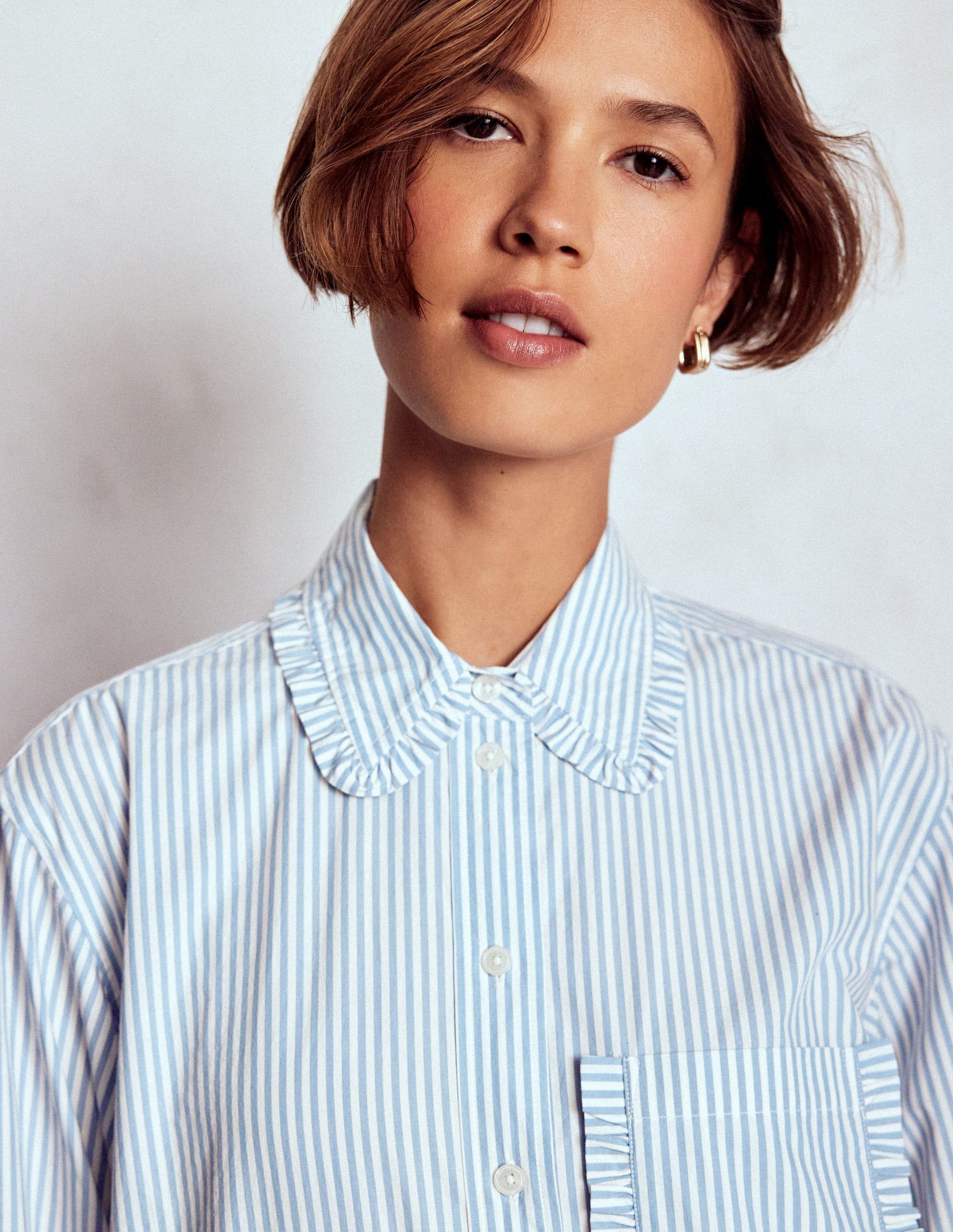 Sadie Relaxed Cotton Shirt-Faded Denim and Ivory Stripe-3