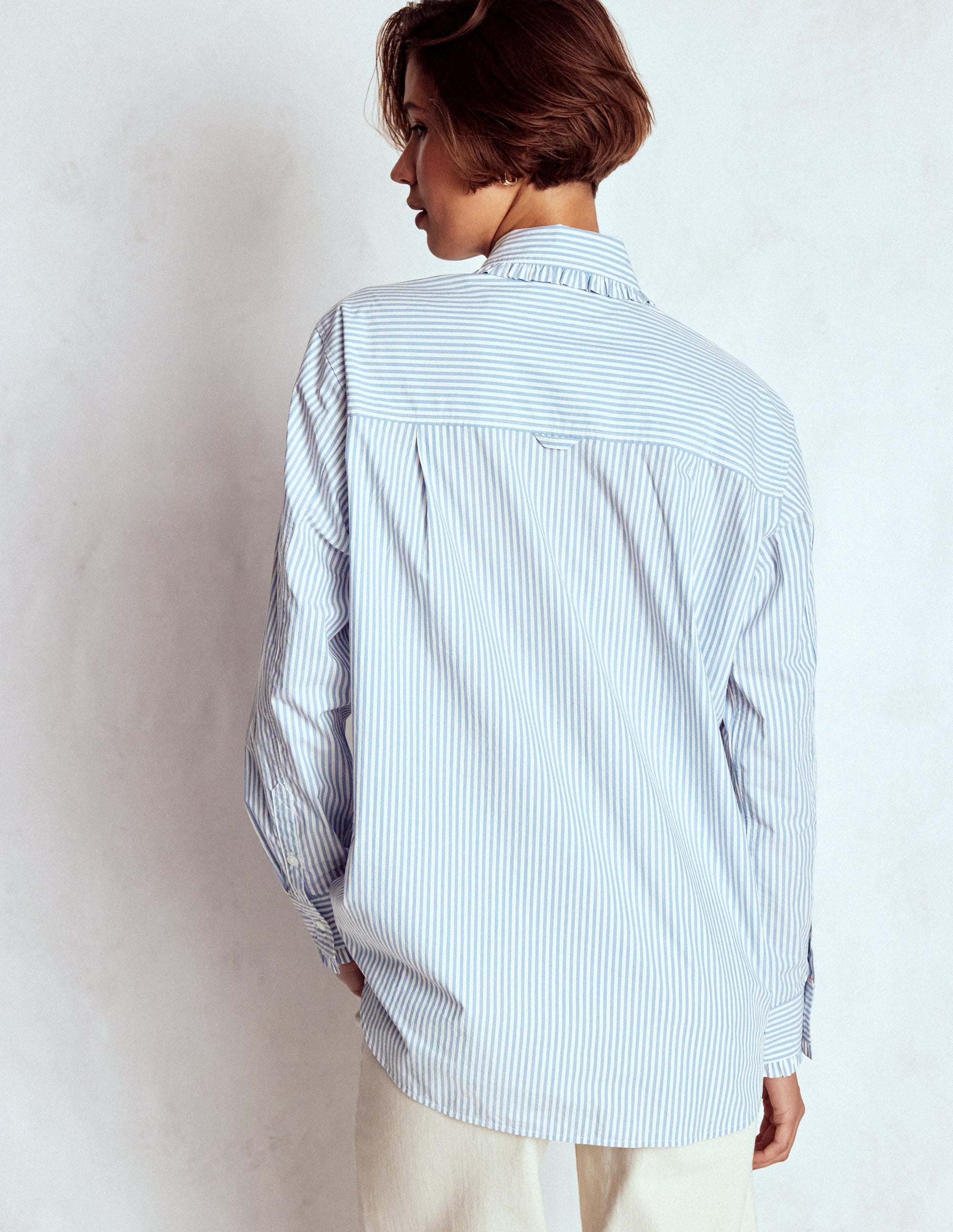 Sadie Relaxed Cotton Shirt-Faded Denim and Ivory Stripe - Image 3