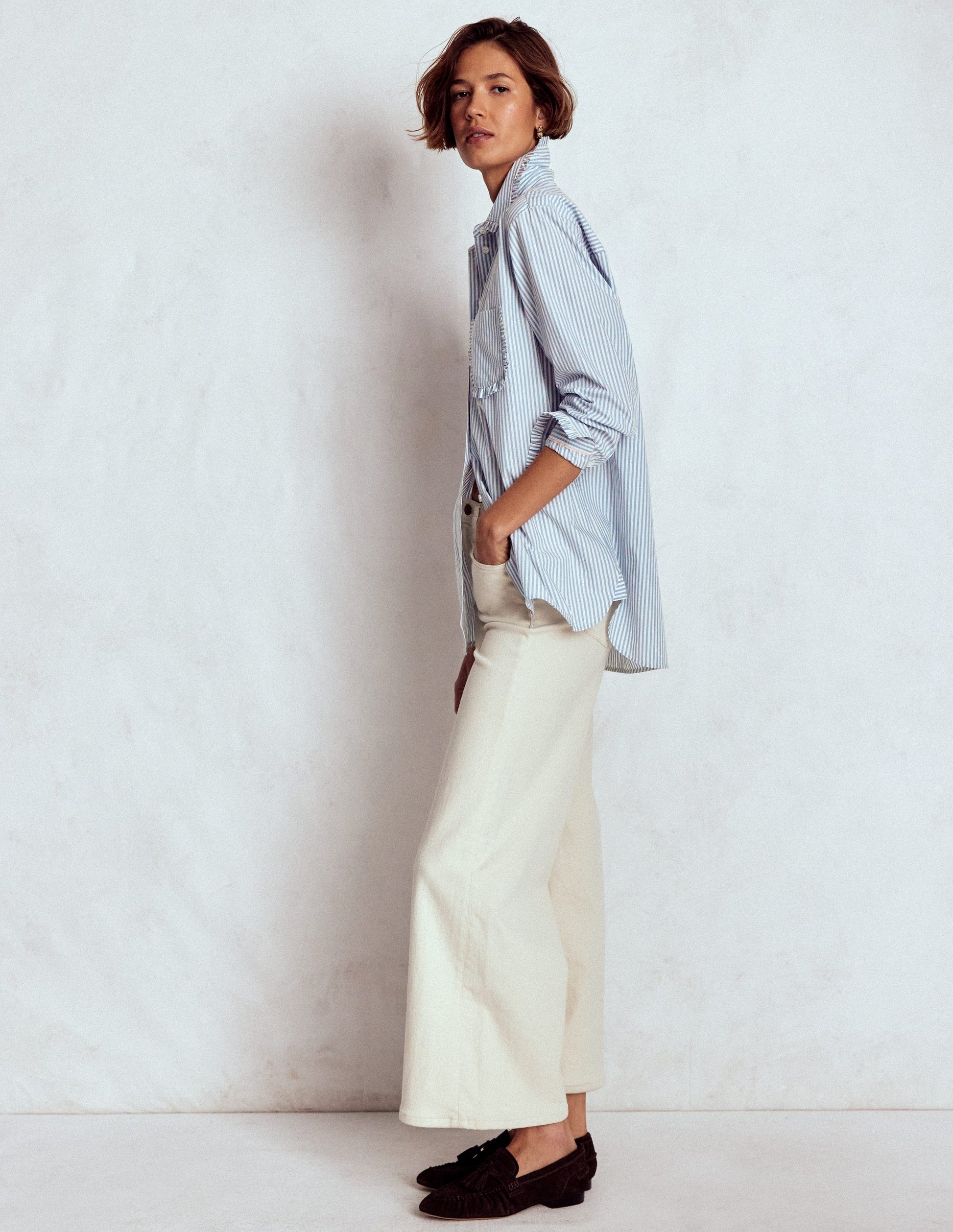 Sadie Relaxed Cotton Shirt-Faded Denim and Ivory Stripe-5