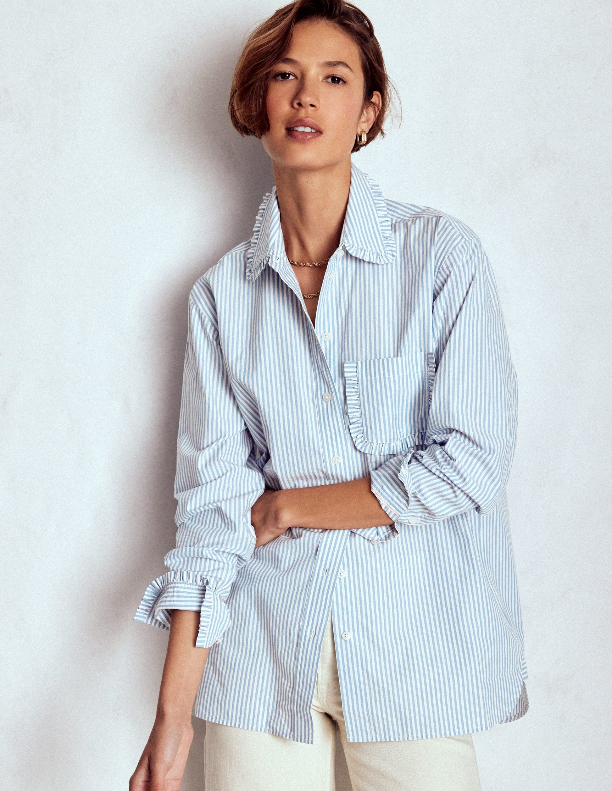 Sadie Relaxed Cotton Shirt-Faded Denim and Ivory Stripe-6