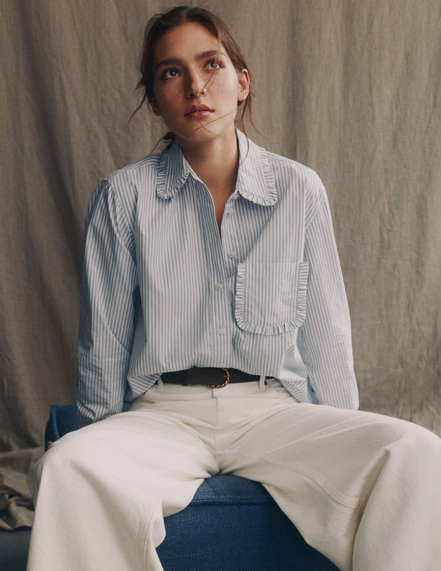 Sadie Relaxed Cotton Shirt-Faded Denim and Ivory Stripe