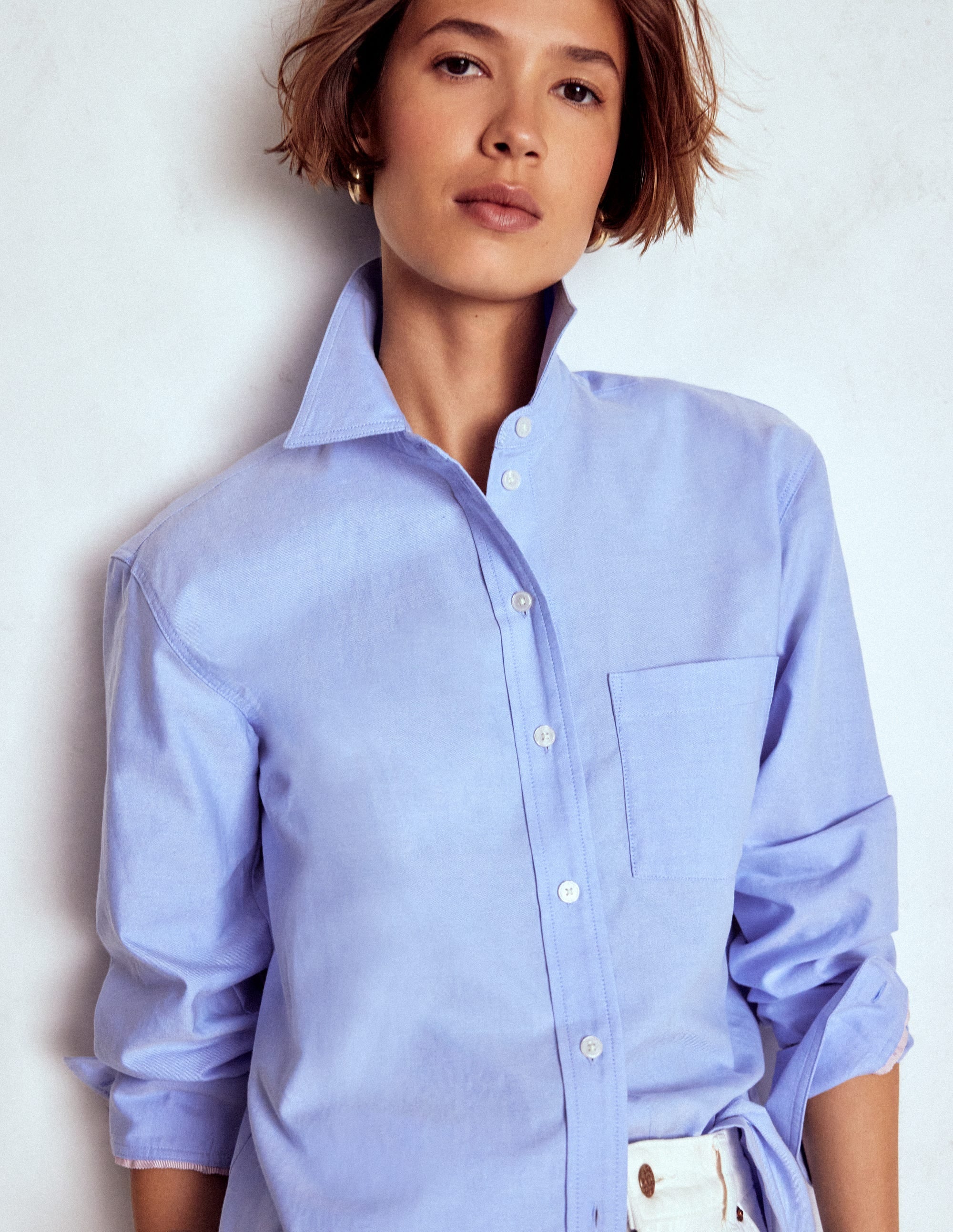 Sadie Relaxed Cotton Shirt-Blue Oxford - Image 3