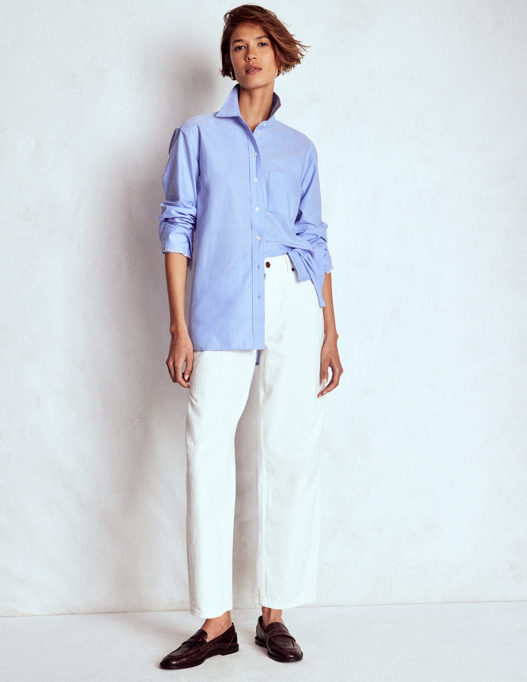 Sadie Relaxed Cotton Shirt-Blue Oxford - Image 5