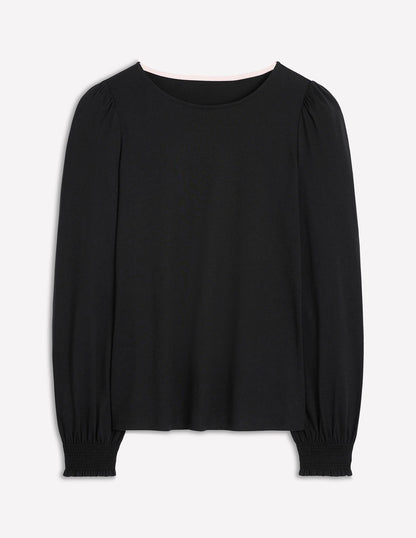 Smocked Cuff Supersoft Top-Black-5