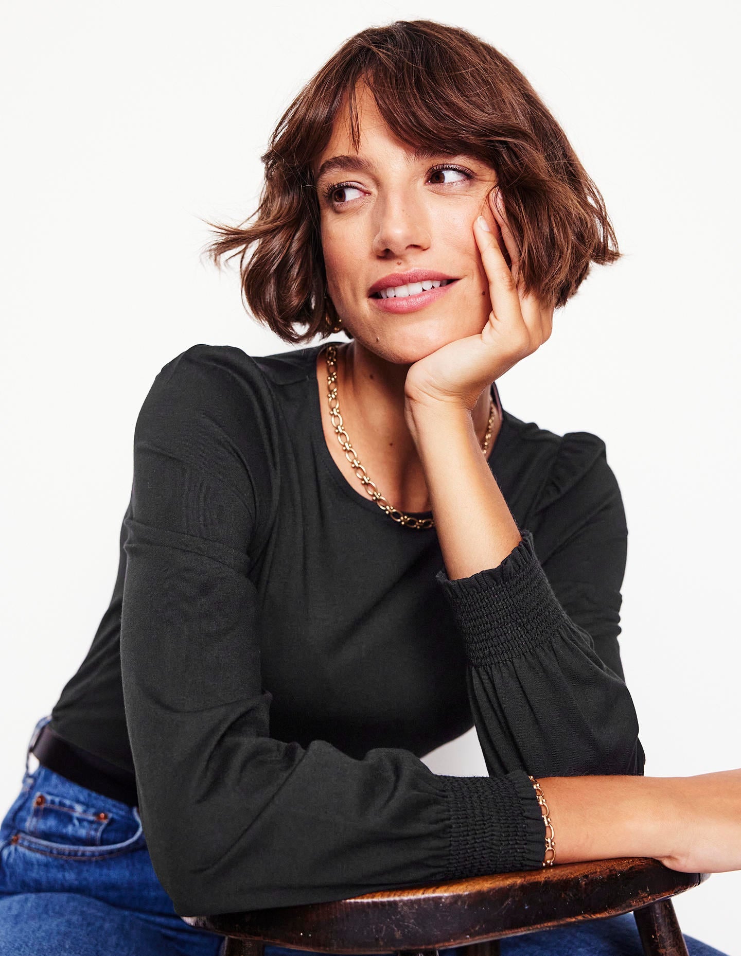 Smocked Cuff Supersoft Top-Black - Image 1