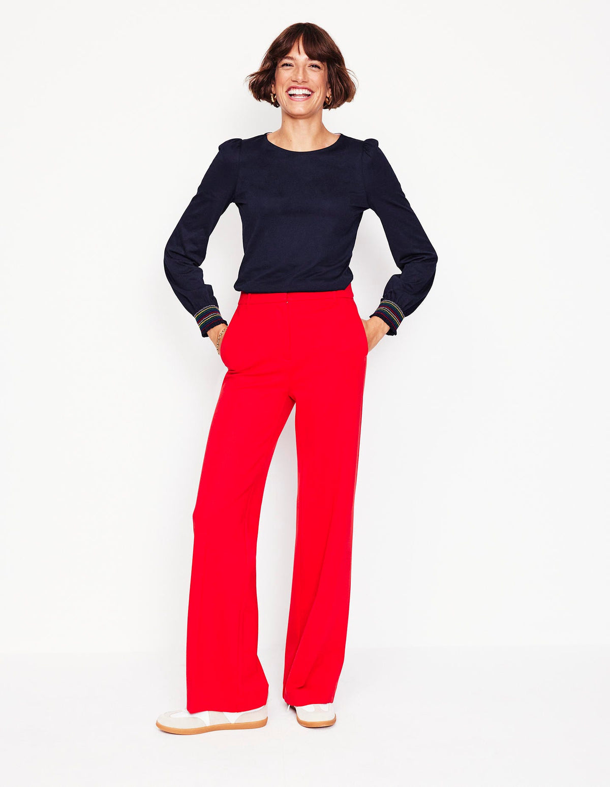 Smocked Cuff Supersoft Top-Navy - Image 4