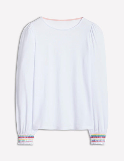 Smocked Cuff Supersoft Top-White-5
