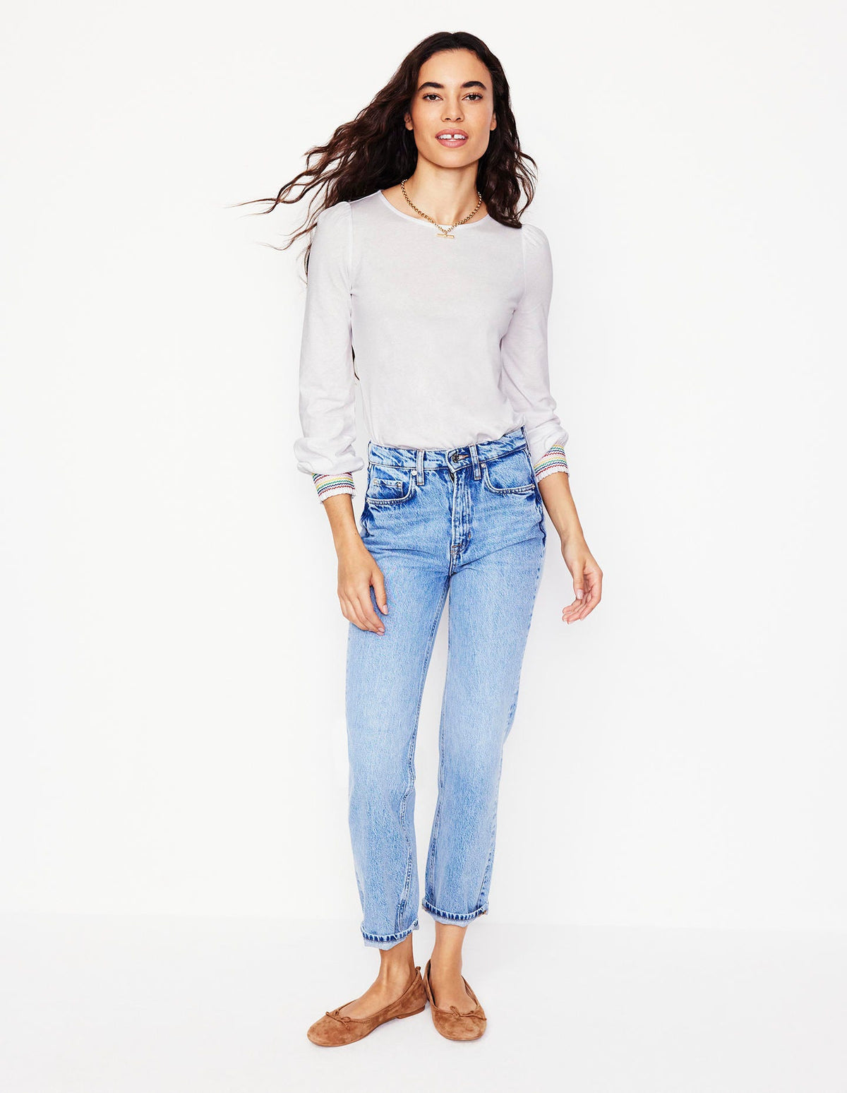Smocked Cuff Supersoft Top-White - Image 4