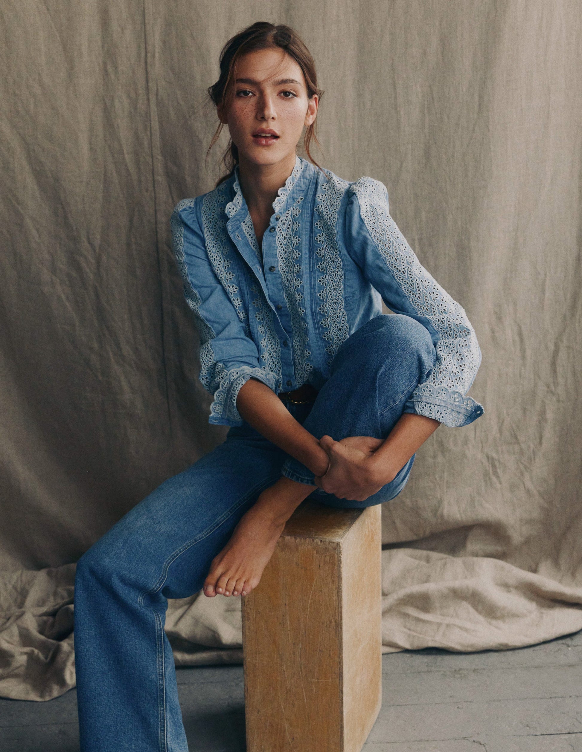 Savannah Broderie Top-Chambray-1