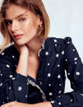 Helena Cotton Top-Navy, White Embroidery