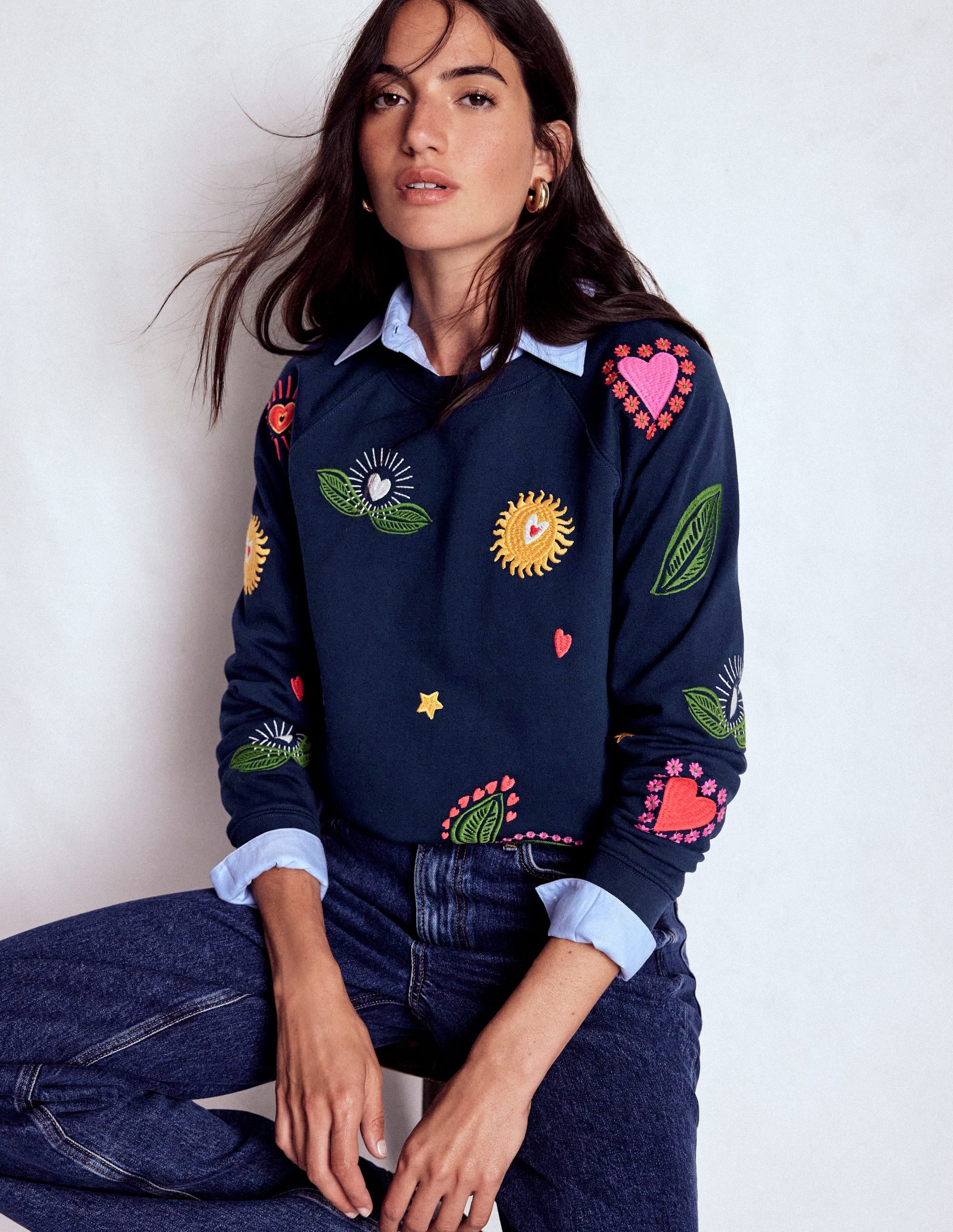 Rosa Embroidered Sweatshirt-Navy, Multi Embroidery - Image 1