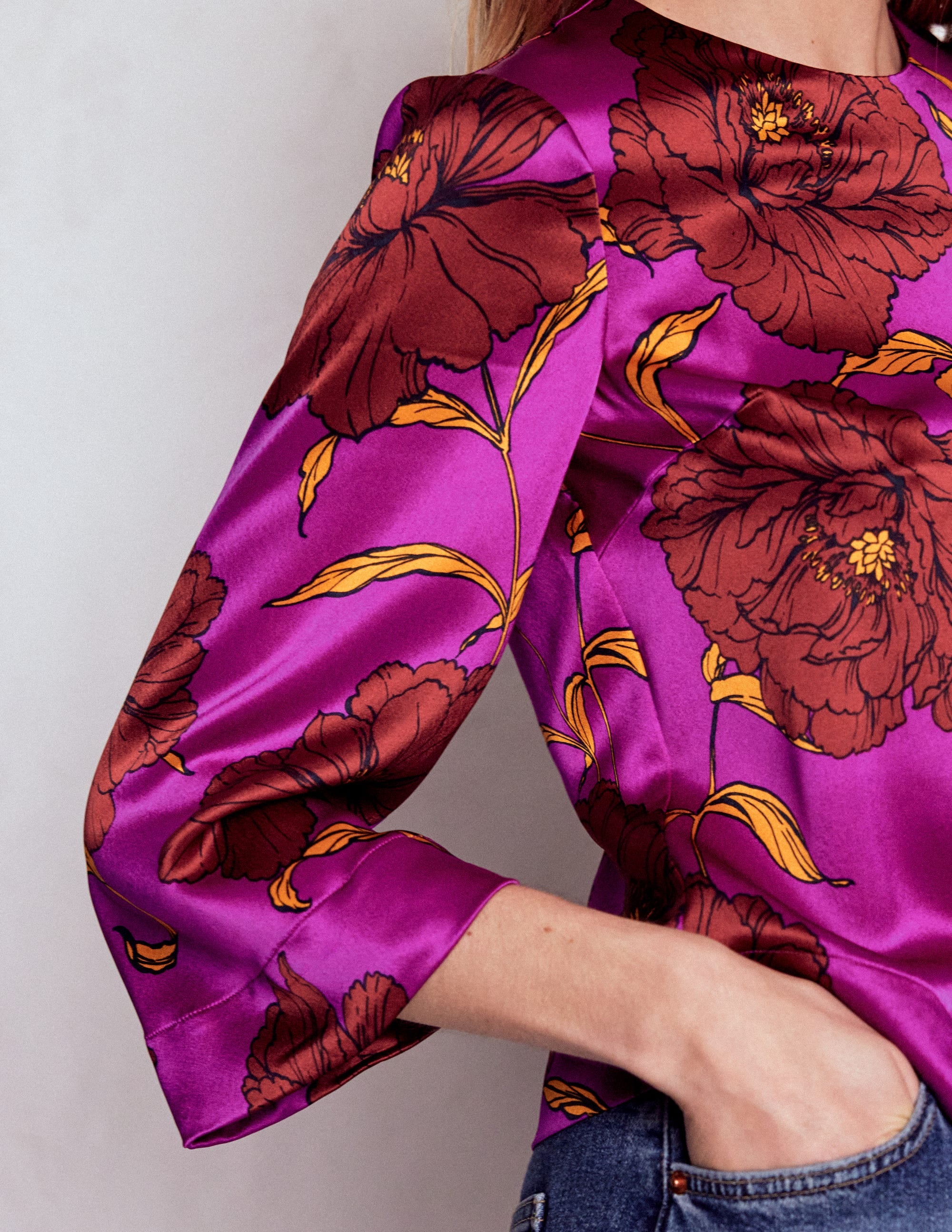 Feather Cuff Top-Regal Purple, Peony Bloom - Image 2
