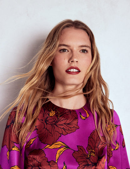 Faux Feather Trim Party Top-Regal Purple, Peony Bloom-5