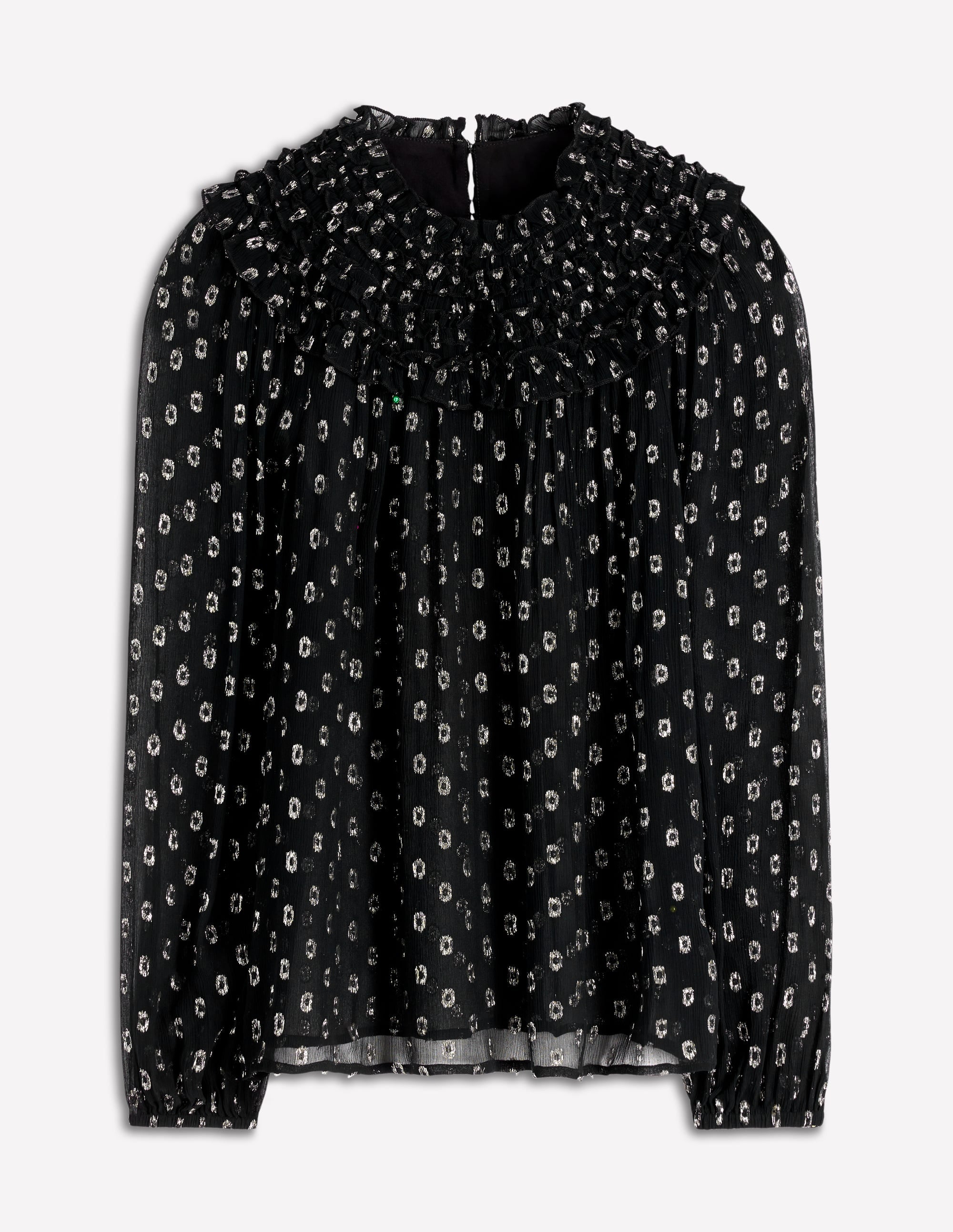 Metallic Ruffle Collar Top-Black, Lurex Clip - Image 8