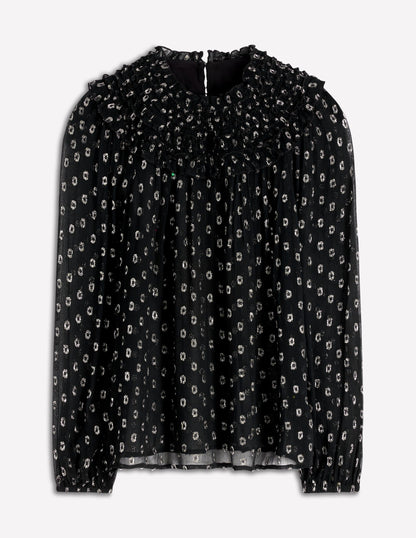 Metallic Ruffle Collar Top-Black, Lurex Clip-8