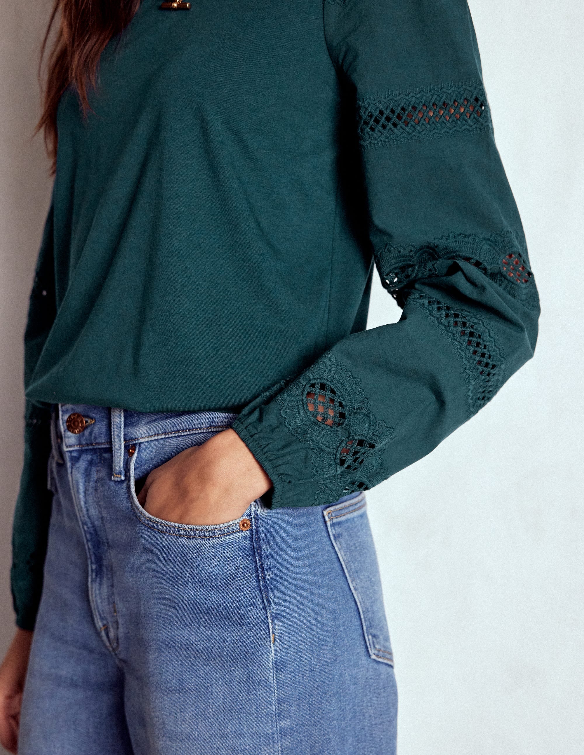 Millie Lace Mix Top-Midnight Teal - Image 2