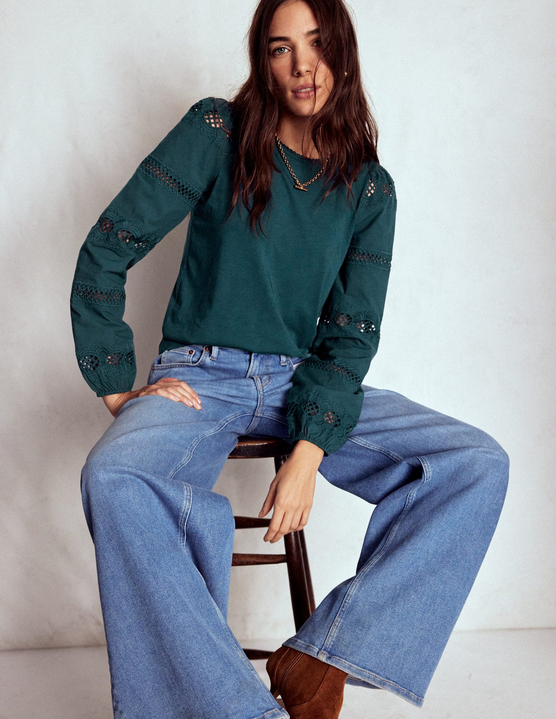 Millie Lace Mix Top-Midnight Teal-5