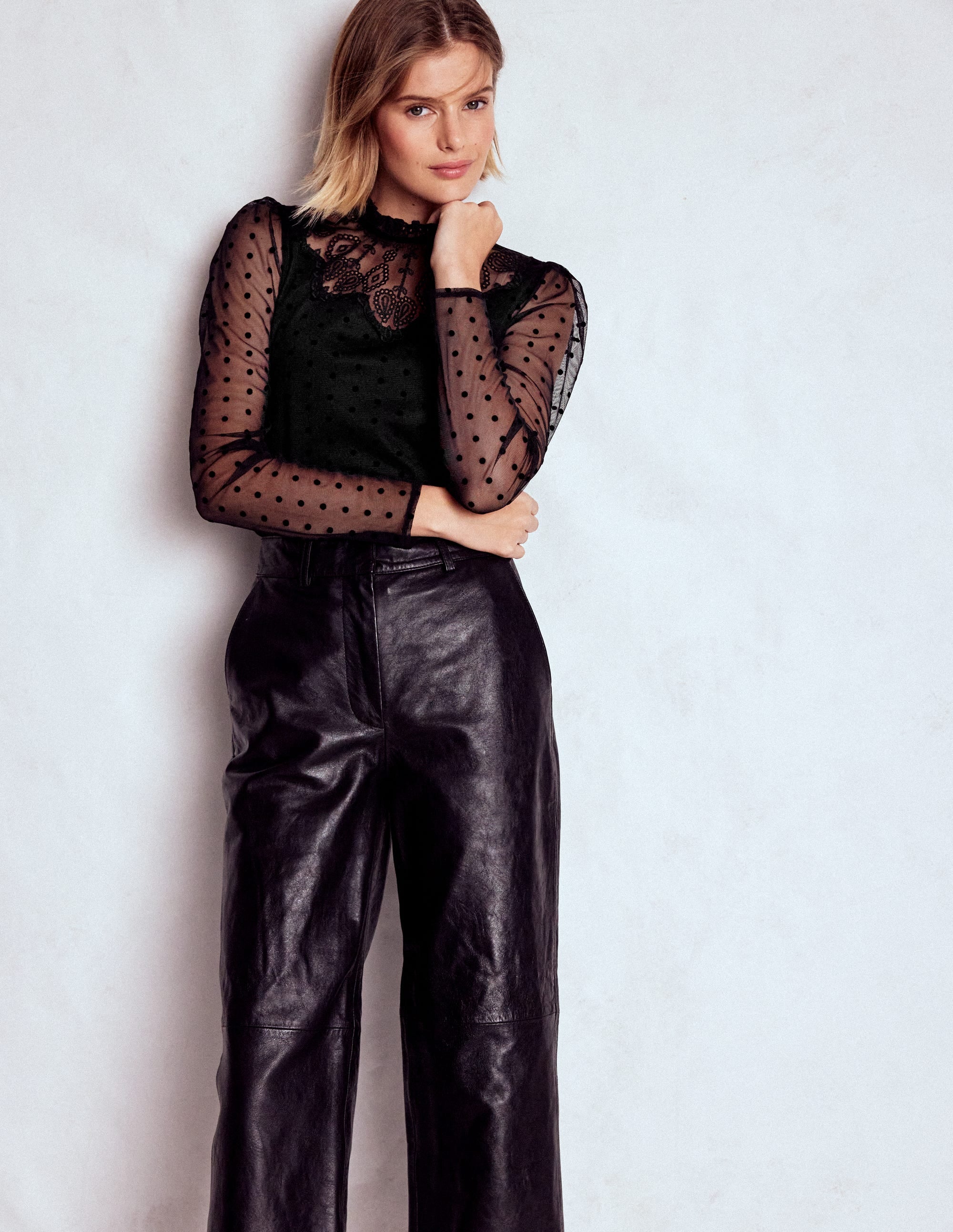 Tulle Yoke Embroidered Top-Black Spot | Boden USA