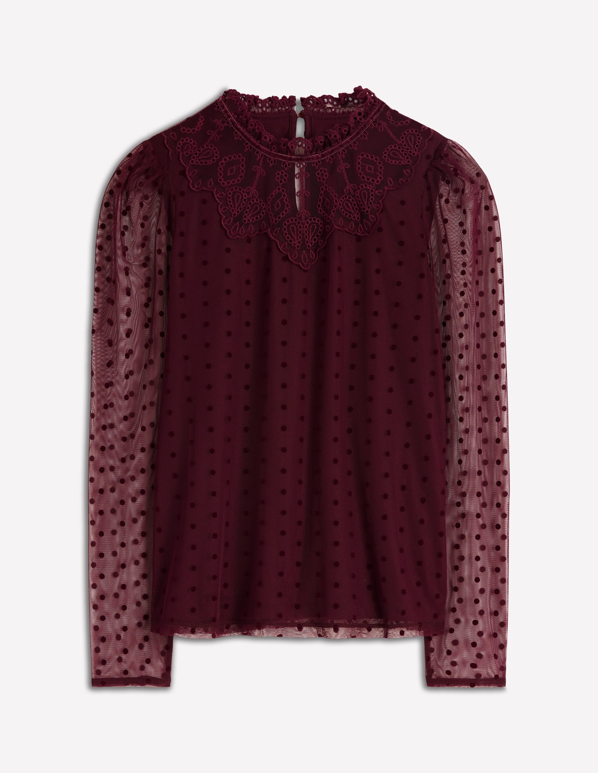 Tulle Yoke Embroidered Top-Dark Cherry | Boden USA