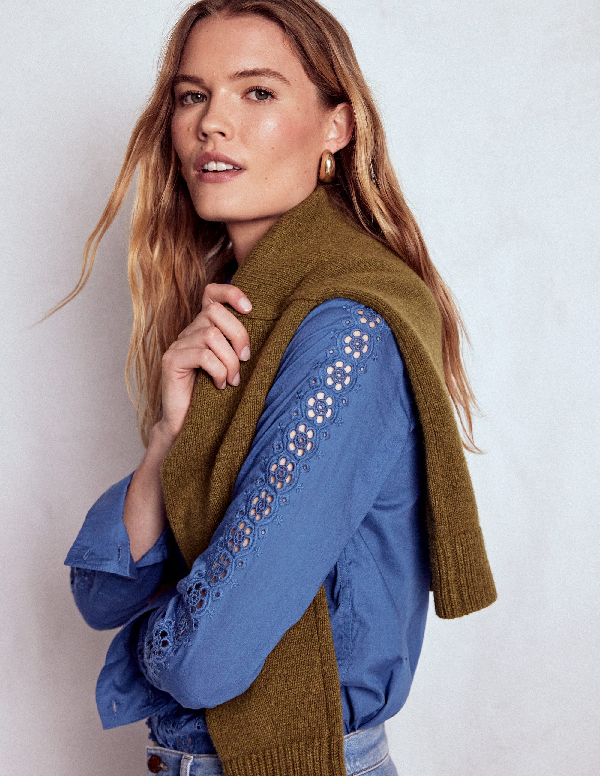 Sienna Broderie Detail Shirt-Denim Blue - Image 6