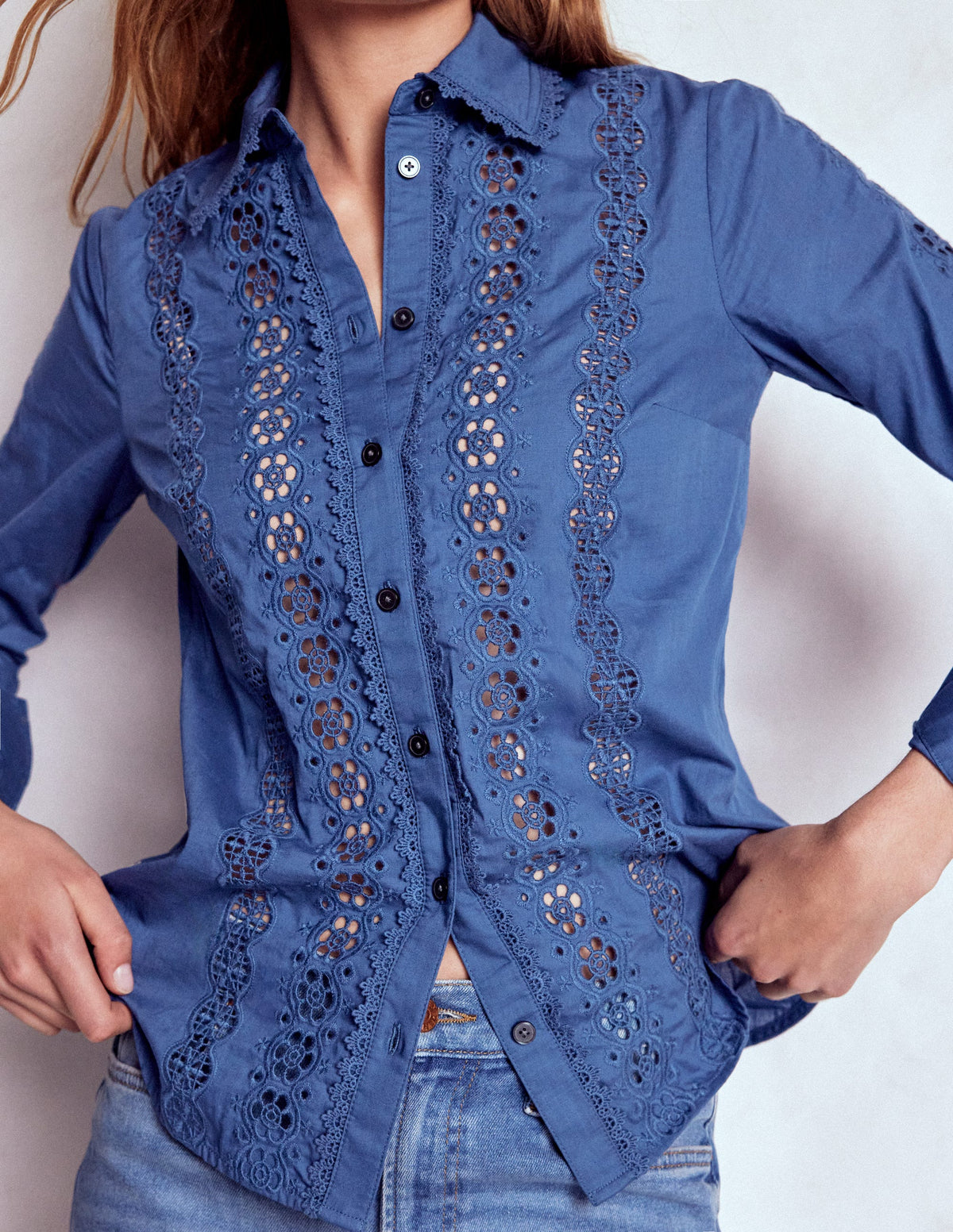 Sienna Broderie Detail Shirt-Denim Blue - Image 2